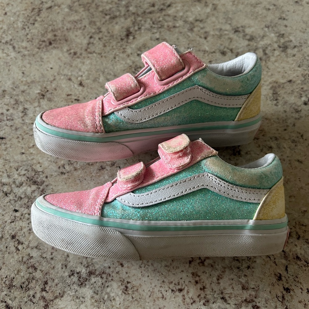 Kids Glitter Vans Sneakers with Velcro Straps